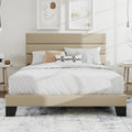 SHA CERLIN Queen Platform Bed Frame with Upholstered Fabric Headboard, Mattress Foundation with Strong Wooden Slats Support, No Box Spring Needed, Beige