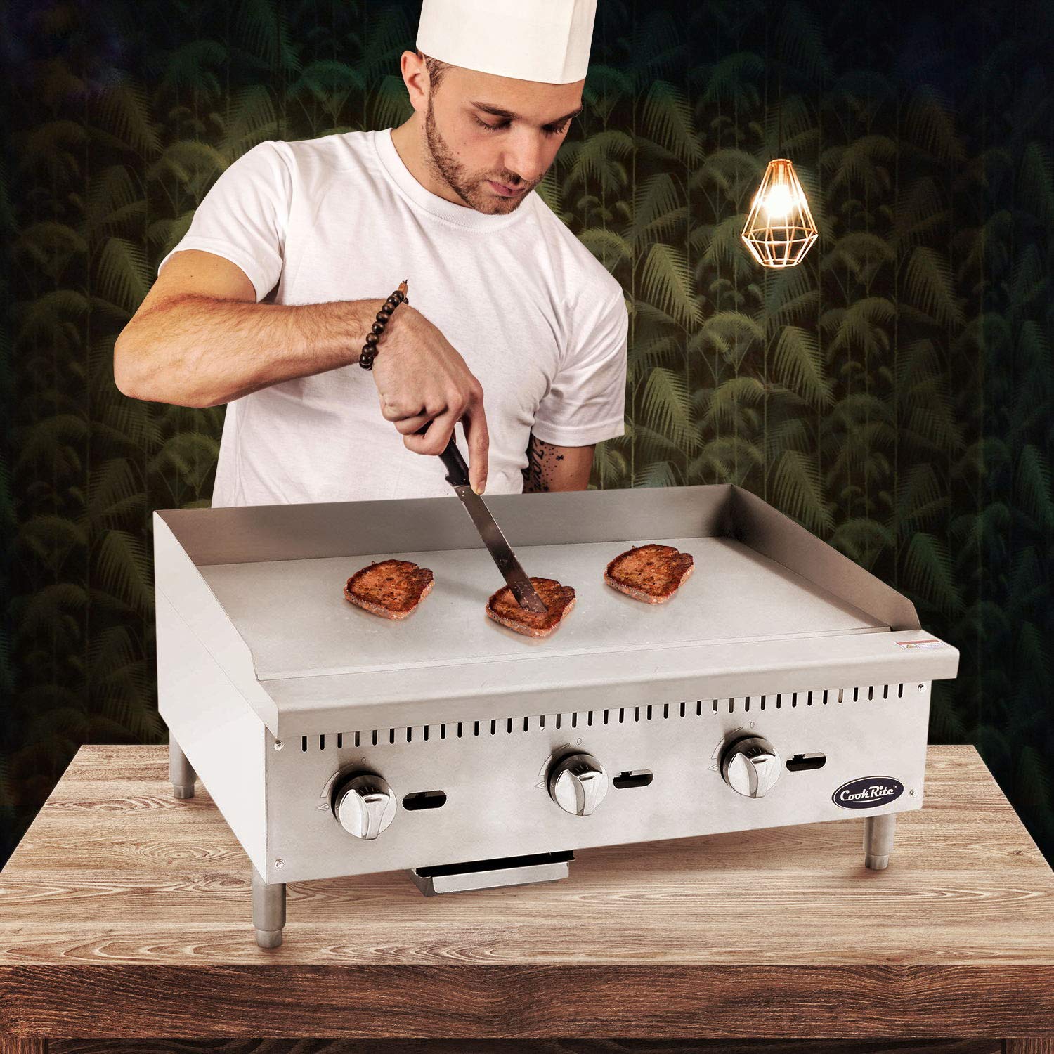 Cook Rite ATMG-36 Commercial Griddle Heavy Duty Manual Flat Top Restaurant Griddle Stainless Steel Portable Grill Natural Gas 36' Countertop - 90,000 BTU