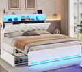 BTHFST Queen Bed Frame with 4 Drawers & Storage Headboard, LED Bed Frame Queen Size with Charging Station,Velvet Upholstered Bed with Metal Slats, No Box Spring Needed,Creamy White