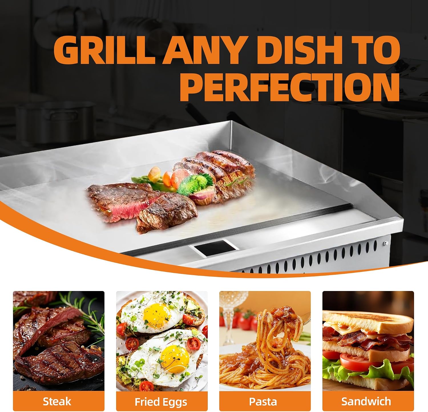 36' Commercial Countertop Griddle, 3 Burners Gas Griddle, 90000 BTU Output, Stainless Steel Flat Top Grill Hot Plate with Natural Gas and Propane Conversion Kit for Restaurant,Food Truck