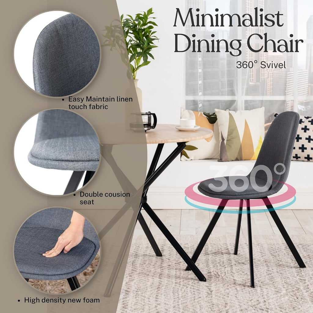 Homy Casa Swivel Dining Chairs Set of 4, 360° Rotating Side Chairs, Mid Century Modern Style Chairs Accent Chairs with Metal Frame for Kitchen, Dining Living Dressing Room, Bedroom, Grey
