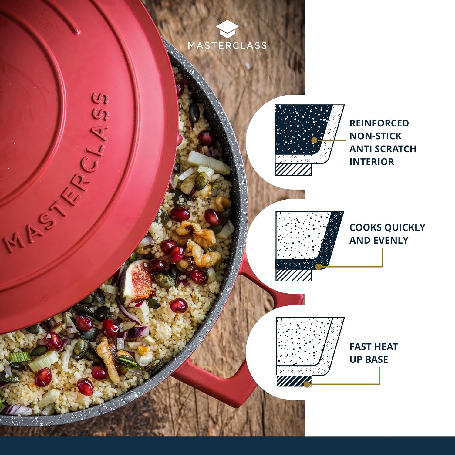 MasterClass Cast Aluminium Red Casserole Dish, 28cm, 5 Litre, Gift Boxed