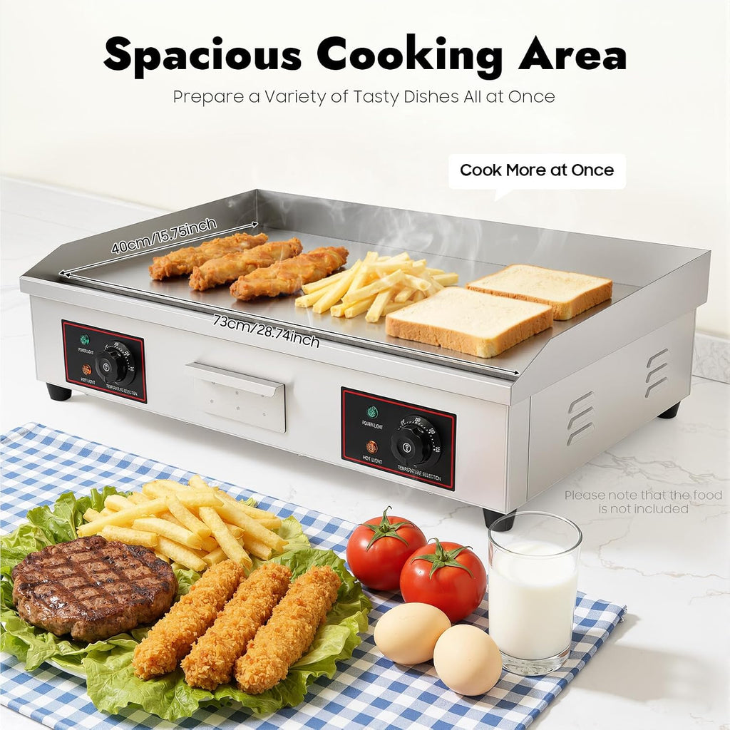 30' Commercial Griddle, 110V 3KW Countertop Flat Top Grill 430 Stainless Steel Electric Griddle Cooking Griddle Pancake Maker Cooking Pan for Snack Stores, Canteens, 122°F-572°F