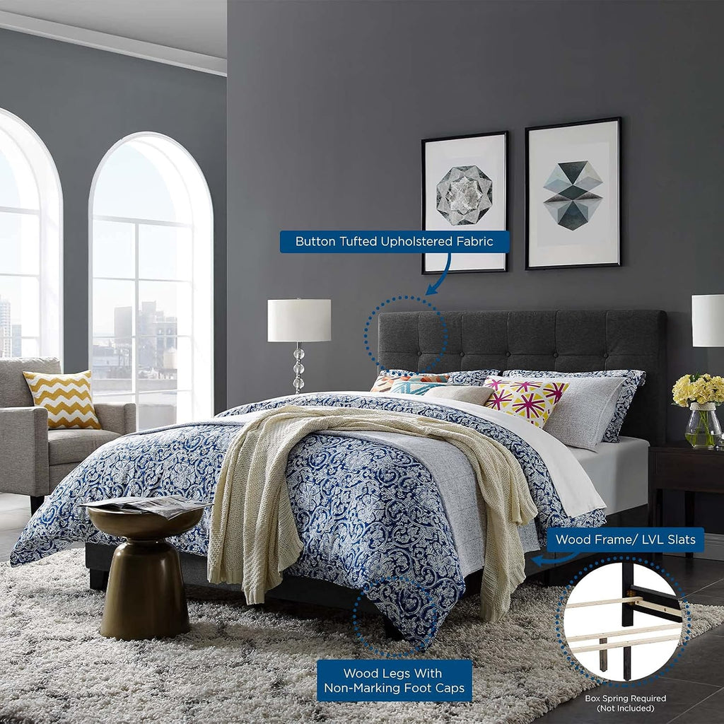 Modway Amira Tufted Fabric Upholstered Full Bed Frame With Headboard In Gray