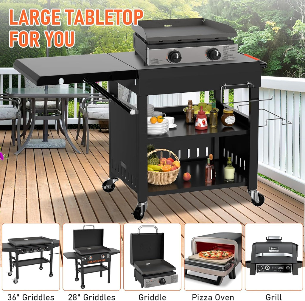 Outdoor Grill Table Cart for Blackstone 28'/36' Omnivore Griddle, 50' x 22' Large Outdoor Kitchen Island with Foldable Side Table for Blackstone 17'/22' Griddle, Home BBQ, Tailgates, Cookouts