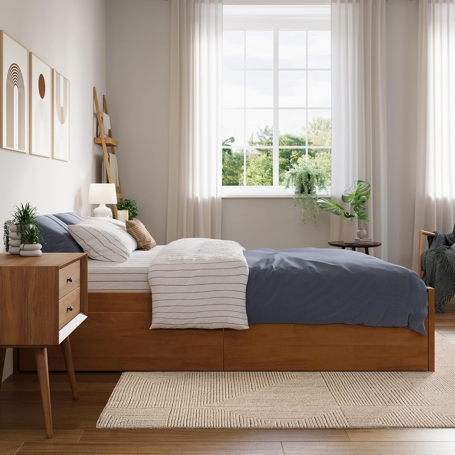 AFI Concord Twin XL Solid Wood Platform Bed with Footboard & Storage Drawers in Light Toffee