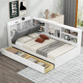Bellemave Twin Corner Bed Frame, Captains Bedframe, Wood Twin Size Daybed with L-Shaped Bookcase and 2 Drawers，Twin Daybeds with Storage Cabinets, White