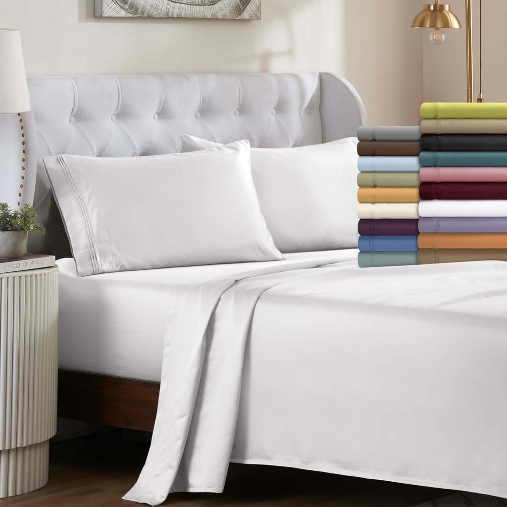 Superior Egyptian Cotton 4 Piece Sheet Set, 650 Thread Count, Eco-Friendly, Sustainable Sheets, Ultra-Soft Basics, Solid, Deep Pocket Fitted Sheet, Flat Sheet, Pillowcases, Full, Black