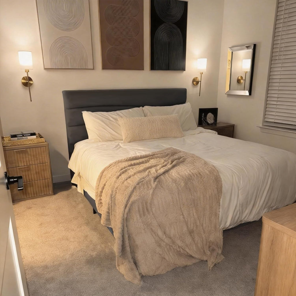 EnHomee Twin Size Bed Frame with Adjustable Height Upholstered Headboard, 3 USB Charging Ports, Noise-Free Platform Bed, No Box Spring Needed, Grey