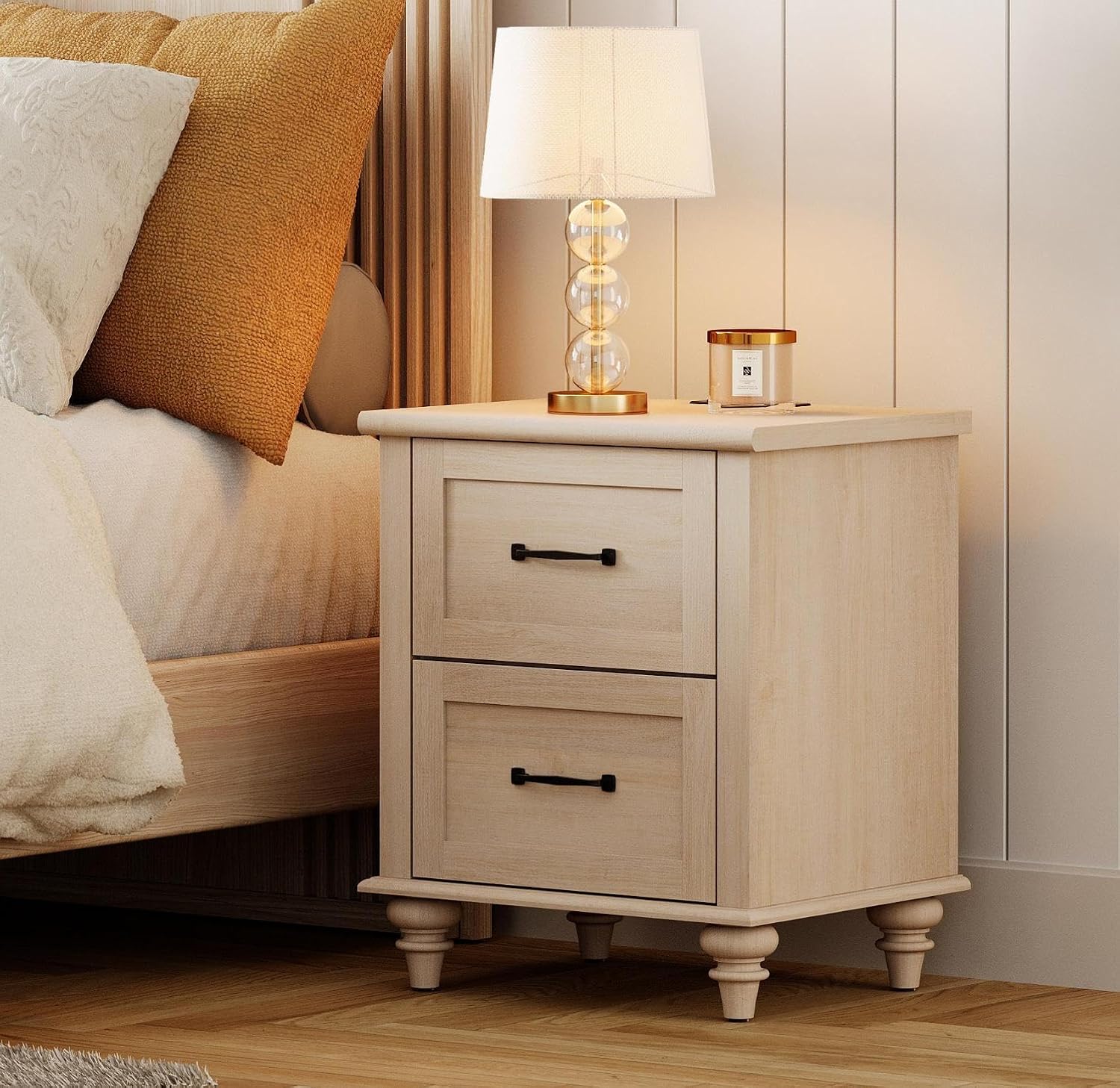 WAMPAT 2 Piece Bedroom Set - Includes 6 Drawer Dresser for Bedroom, Mid Century Nightstand with Charging Station & Drawers, 2 Piece Dresser and Nightstand Sets, Beige