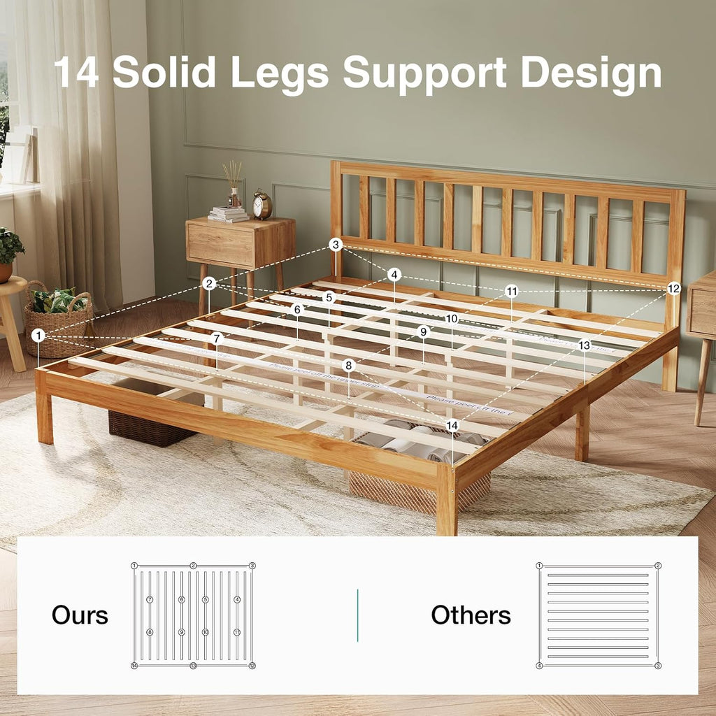 Novilla 12 Inch King Size Bed Frame Wooden King Bed Frame and Headboard, King-Size BedFrame with Headboard Natural Bed Foundation, No Box Spring Needed, Easy Assembly