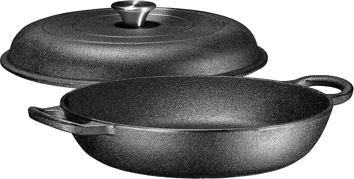 Casserole Dish Heavy Duty Cast Iron Casserole Braiser-Pan with Cover Oven Black Cookware for Versatile Cooking