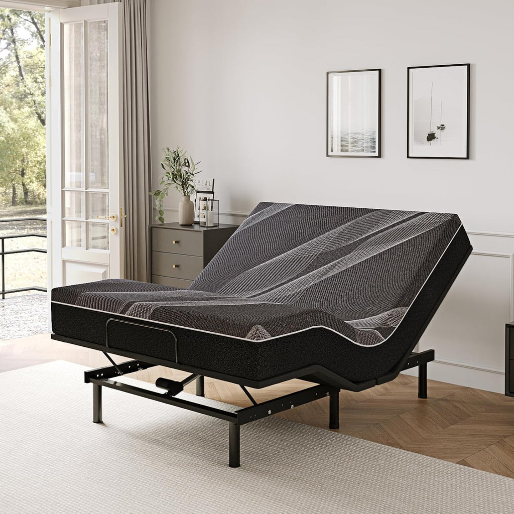 Dyonery Queen Adjustable Bed Base Frame with Wireless Remote + 12 Inch Queen Gel Memory Foam Mattress Bed in a Box, Head and Foot Incline, Zero Gravity, Fiberglass Free, 80' × 60'