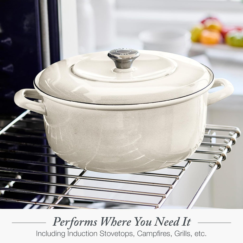 Merten & Storck 3.7QT & 5.5QT Dutch Ovens with Lids, 4 Piece Cookware Set, European Crafted Enameled Iron Stockpot, Induction & All Cooktops, Braising, Stews, Roasting, Slow Cooking, Sourdough, Cream White
