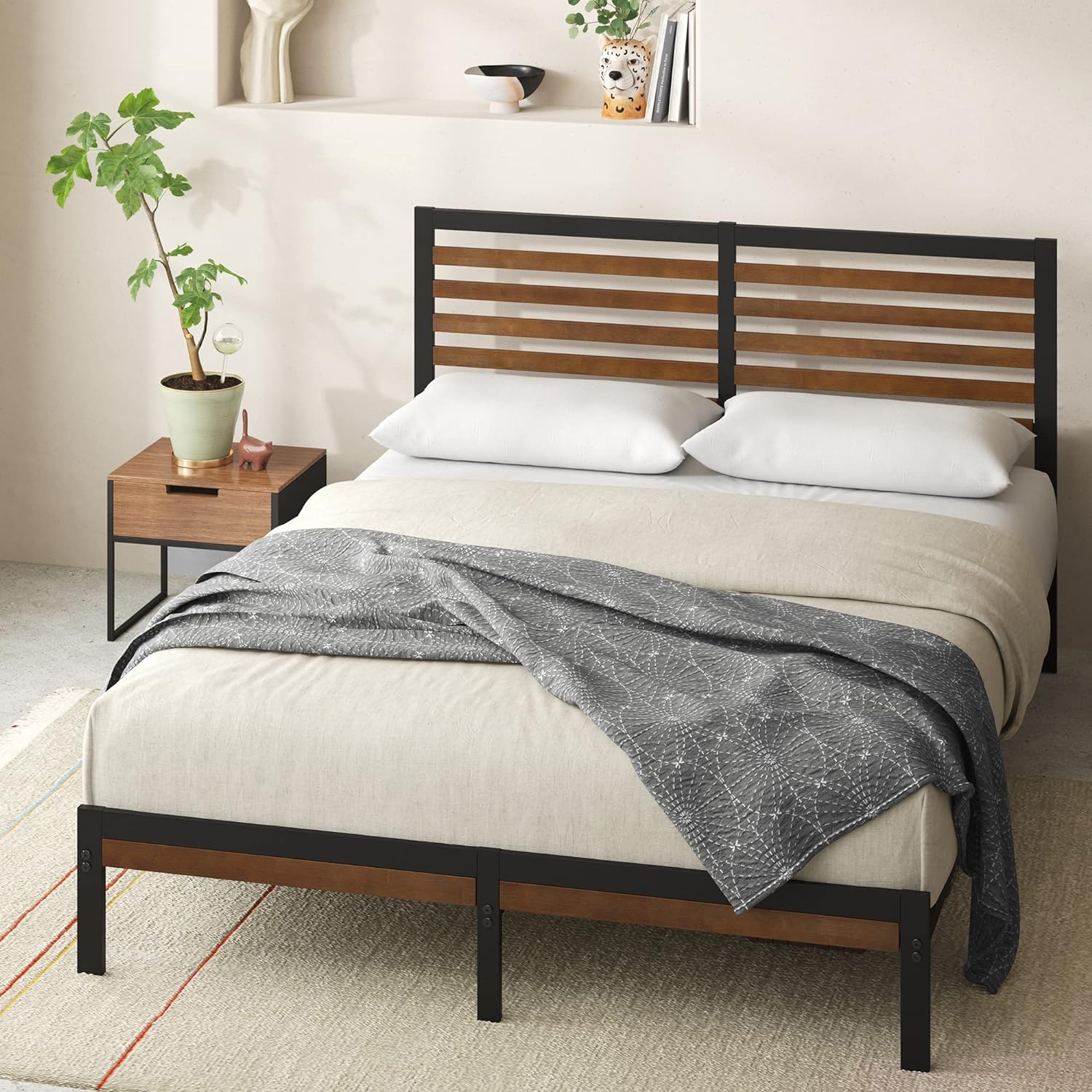 Zinus Kai Bamboo and Metal Platform Bed Frame with Headboard, No Box Spring Needed, Easy Assembly, Full, Brown