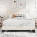 SHA CERLIN Queen Platform Bed Frame with Velvet Upholstered Headboard, Mattress Foundation with Strong Wooden Slats Support, No Box Spring Needed, Cream
