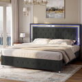 Jocisland Full Bed Frame with LED Lights Headboard&Footboard, Velvet Upholstered Full Size Platform Bed Frame No Box Spring Needed/Black