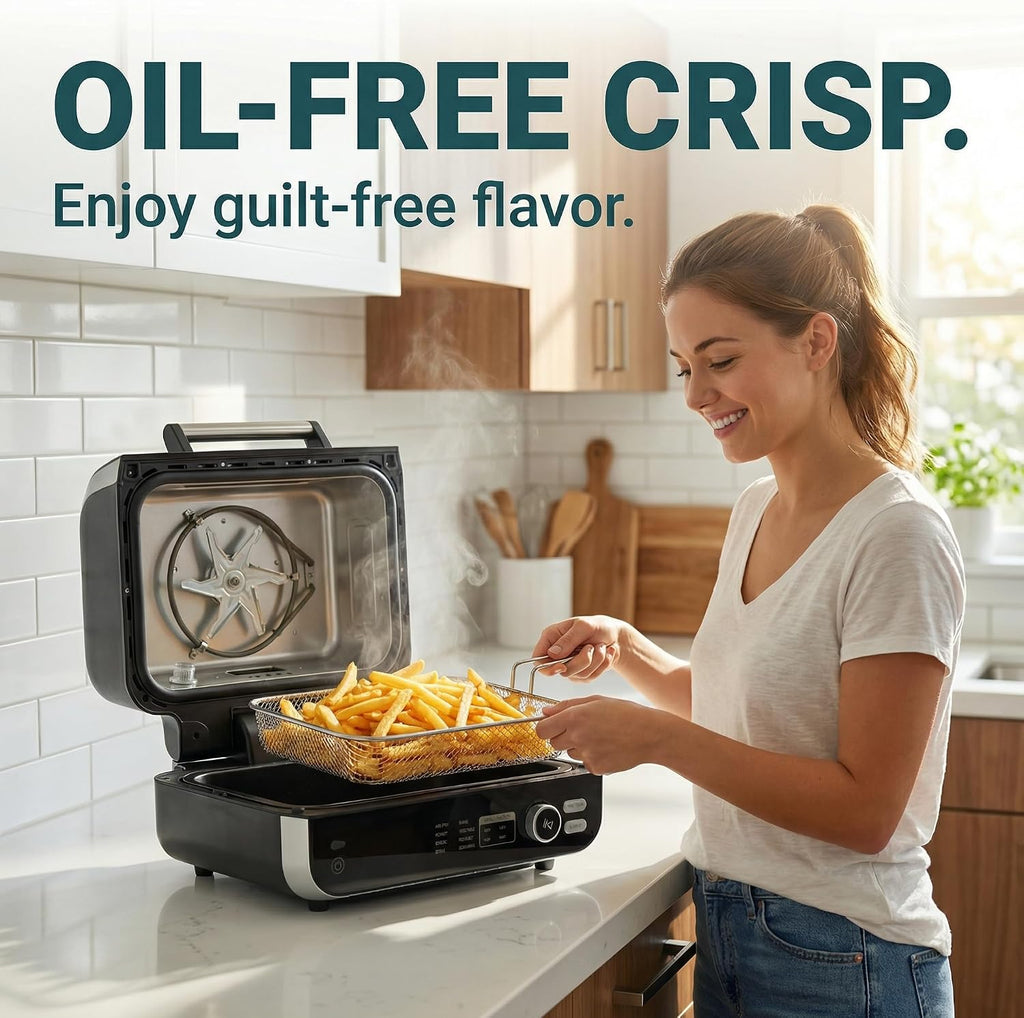Large 8-in-1 Electric BBQ Grill & Air Fryer Combo with Griddle, 450℉, Safe Non-Stick Coating, for Indoor & Outdoor Use, Bake, Broil, Dehydrate, Safe & Easy Clean, 16.53lb, Black