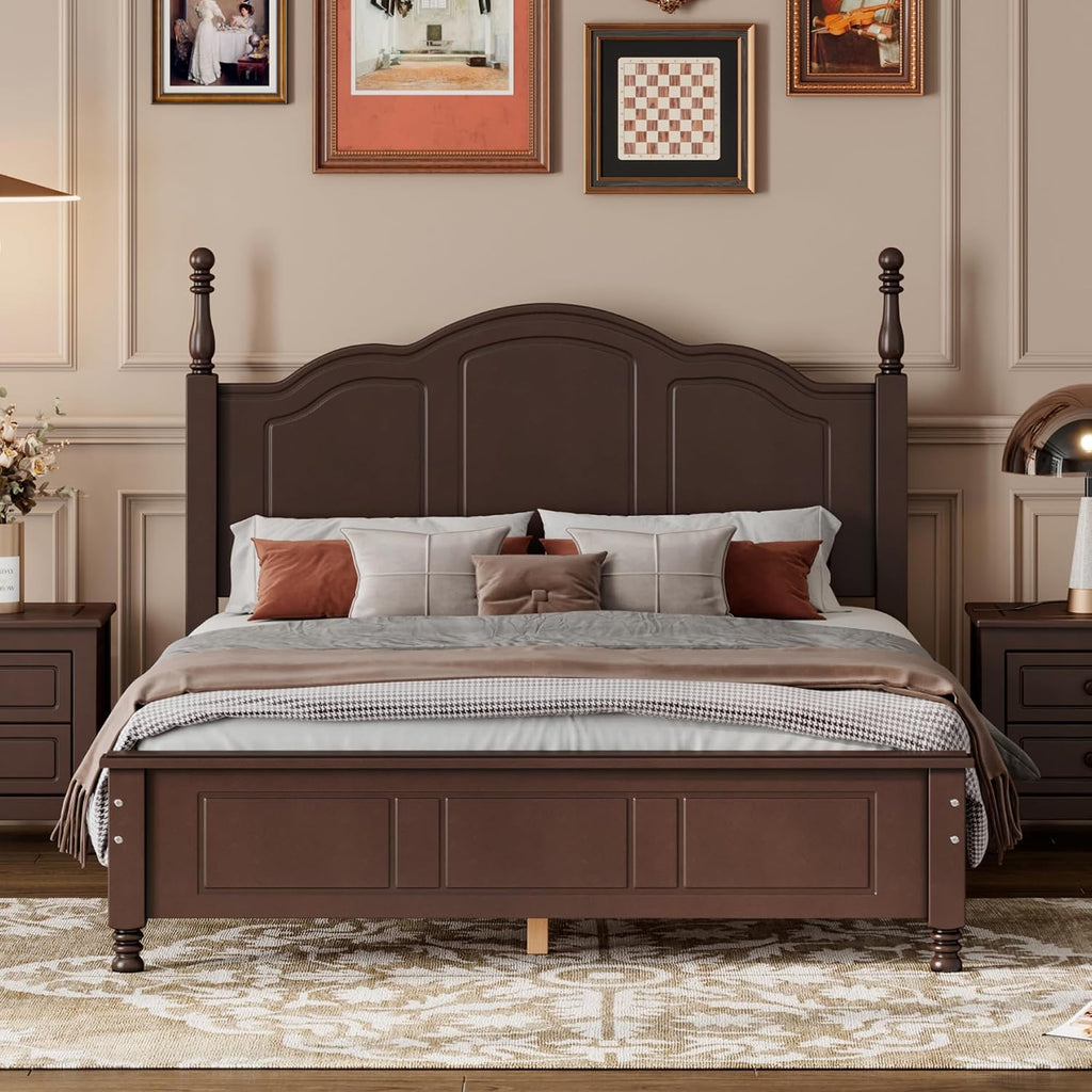 Harper & Bright Designs Full Size Wood Platform Bed Frame for Boys Girls Kids Adults Toddler,Retro Style Platform Bed with Wooden Slat Support,Dark Walnut