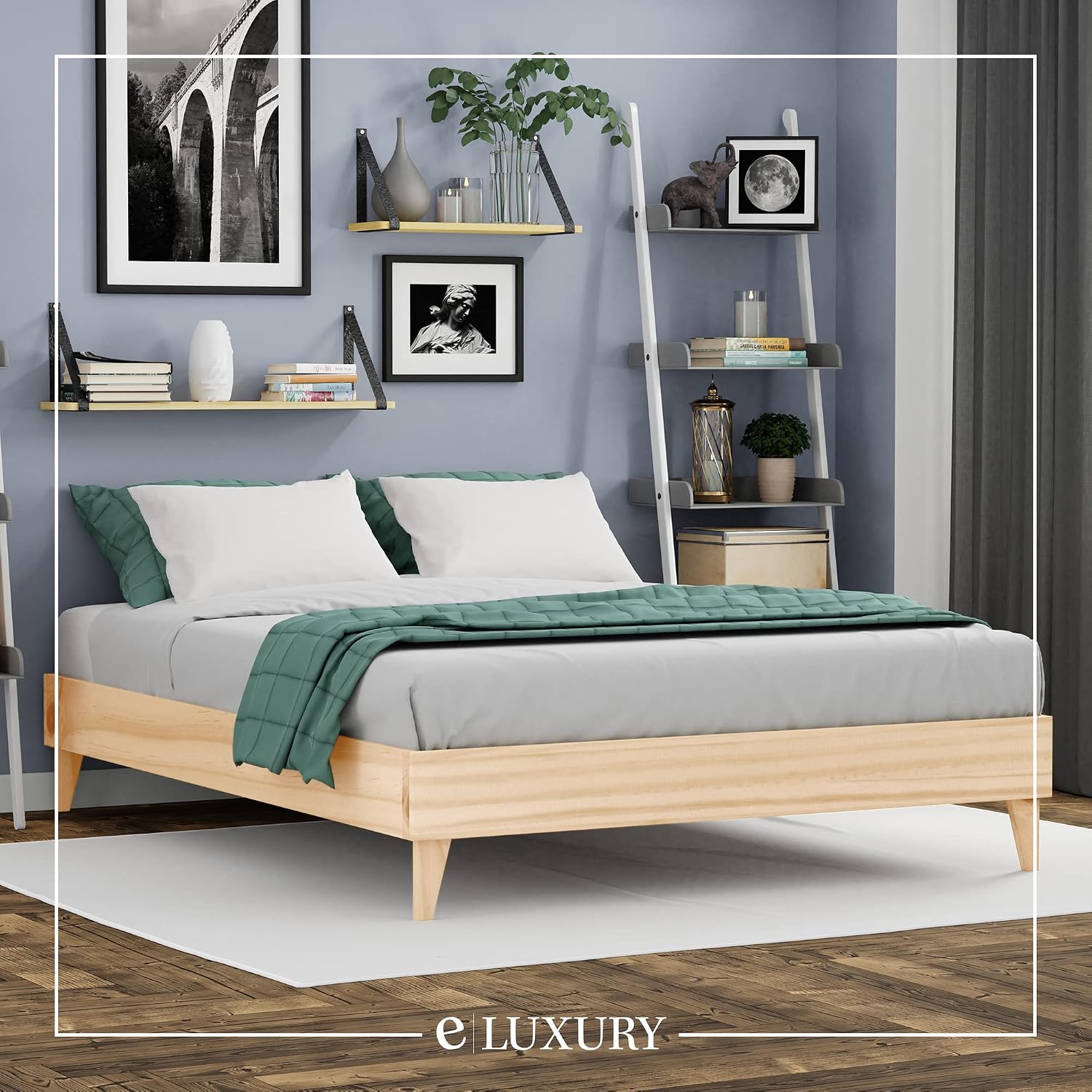 eLuxurySupply Wooden Platform Bed Frame Full Size, Natural - Low Profile, No Box Spring Needed, Easy Assembly, Wooden Modern Minimalist Style
