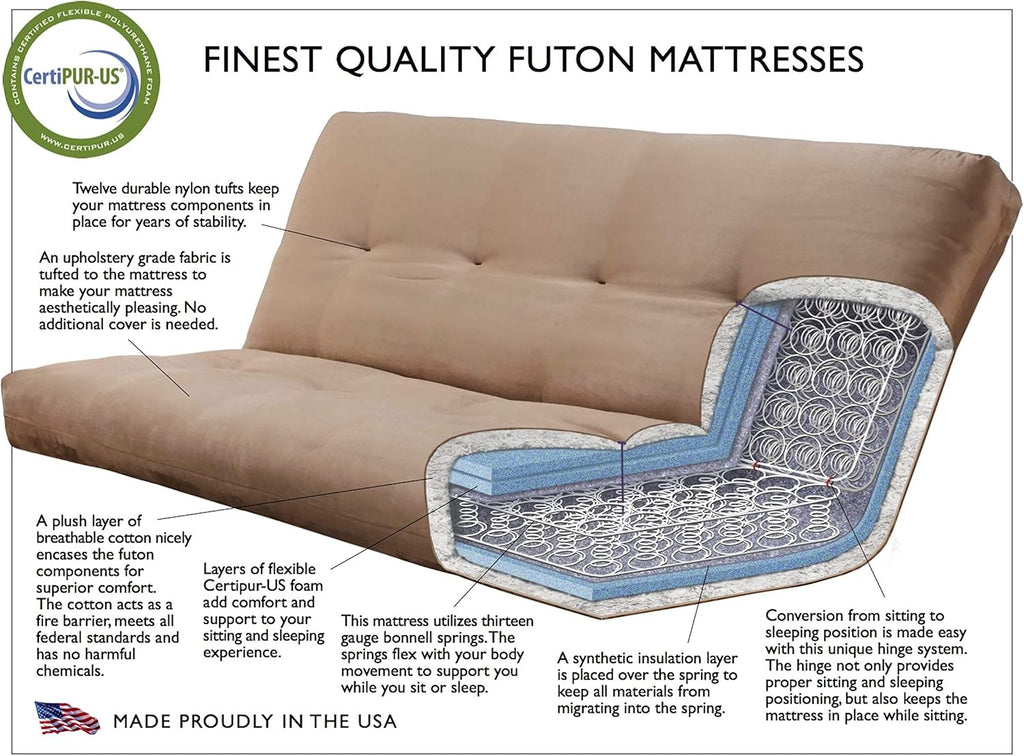 Kodiak Furniture Monterey Futon Set with Storage Drawers, with Antique White Base and Linen Aqua Mattress