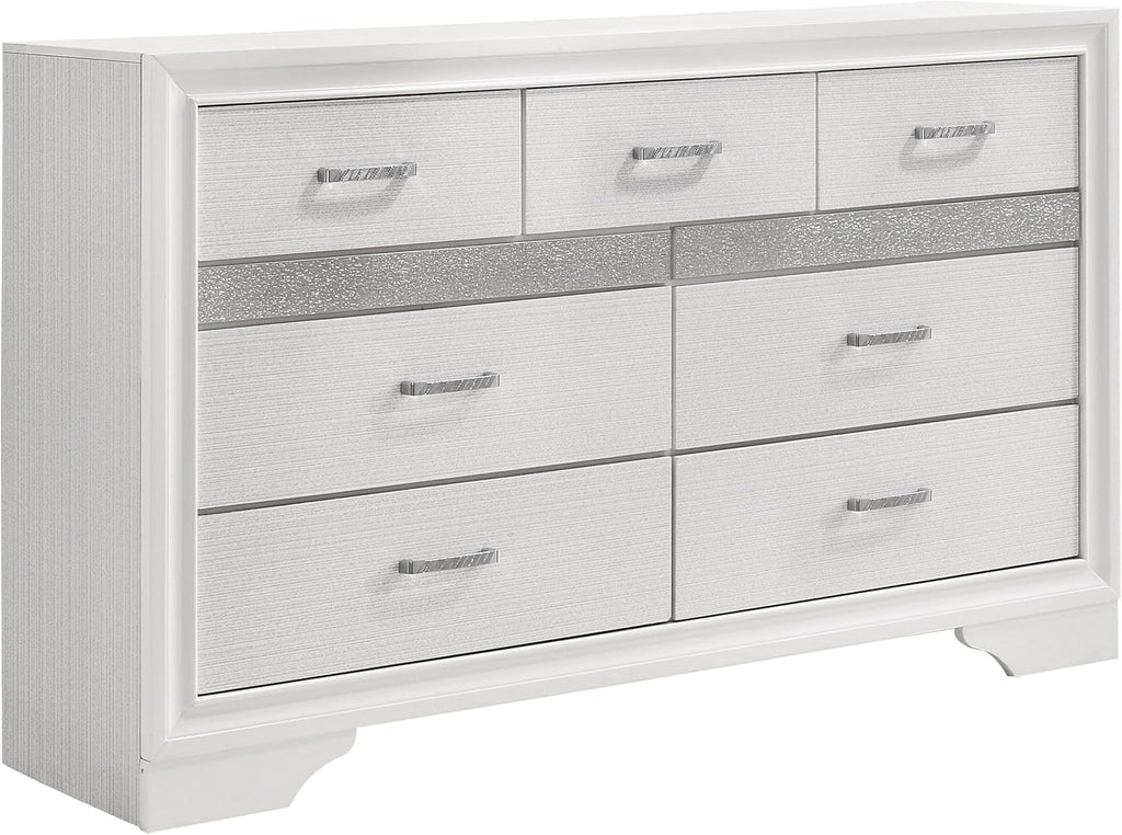 Coaster Home Furnishings Miranda Contemporary 4-Piece Bedroom Set Fabric Upholstered Twin Size Panel Bed Frame 54-inch Headboard White 205110T-S4