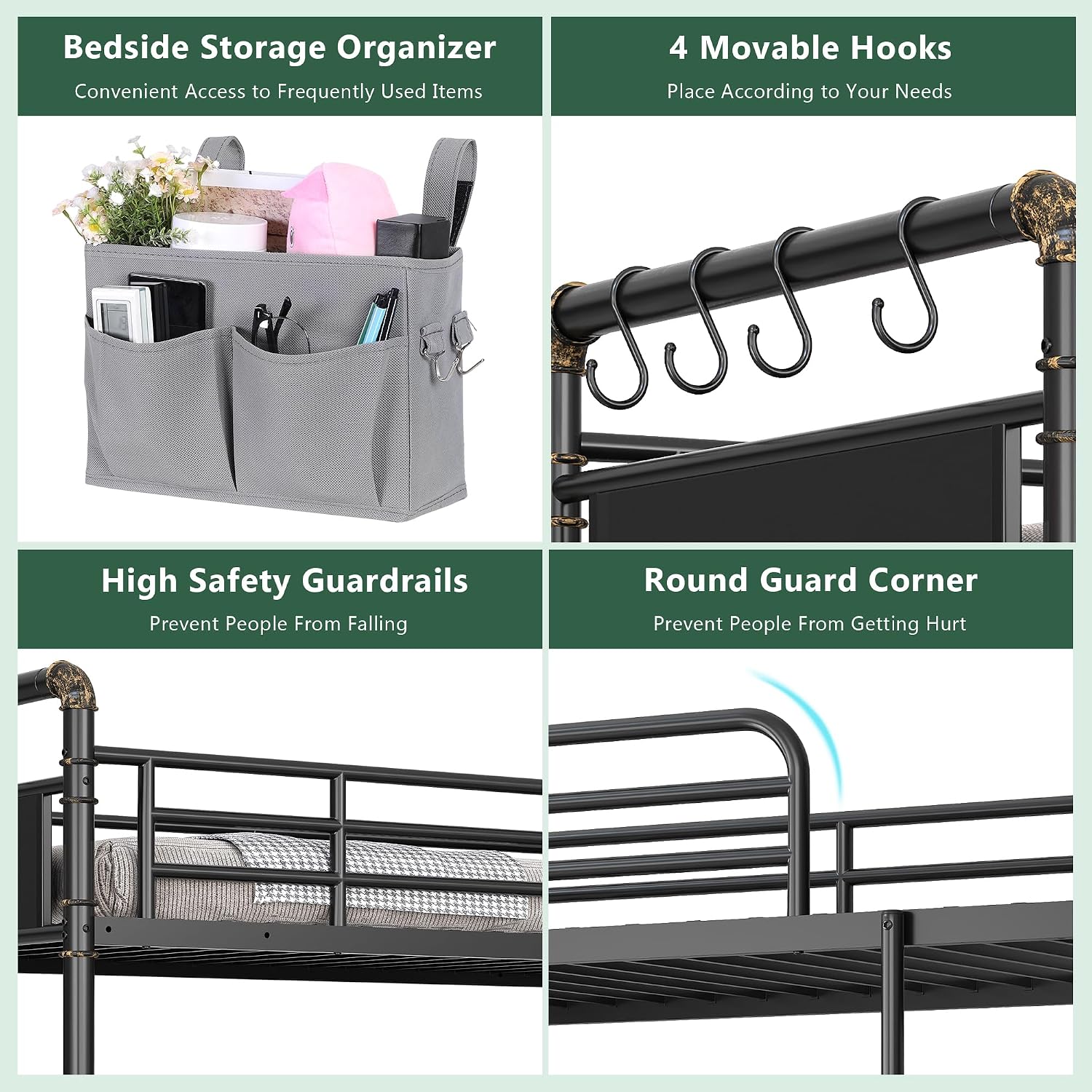 Jocoevol Metal Bunk Bed Twin Over Twin, Industrial Bunkbeds Heavy Duty Bed with Safety Guard Rails and Space-Saving Design, Steel Bed for School, Bedroom (Black)