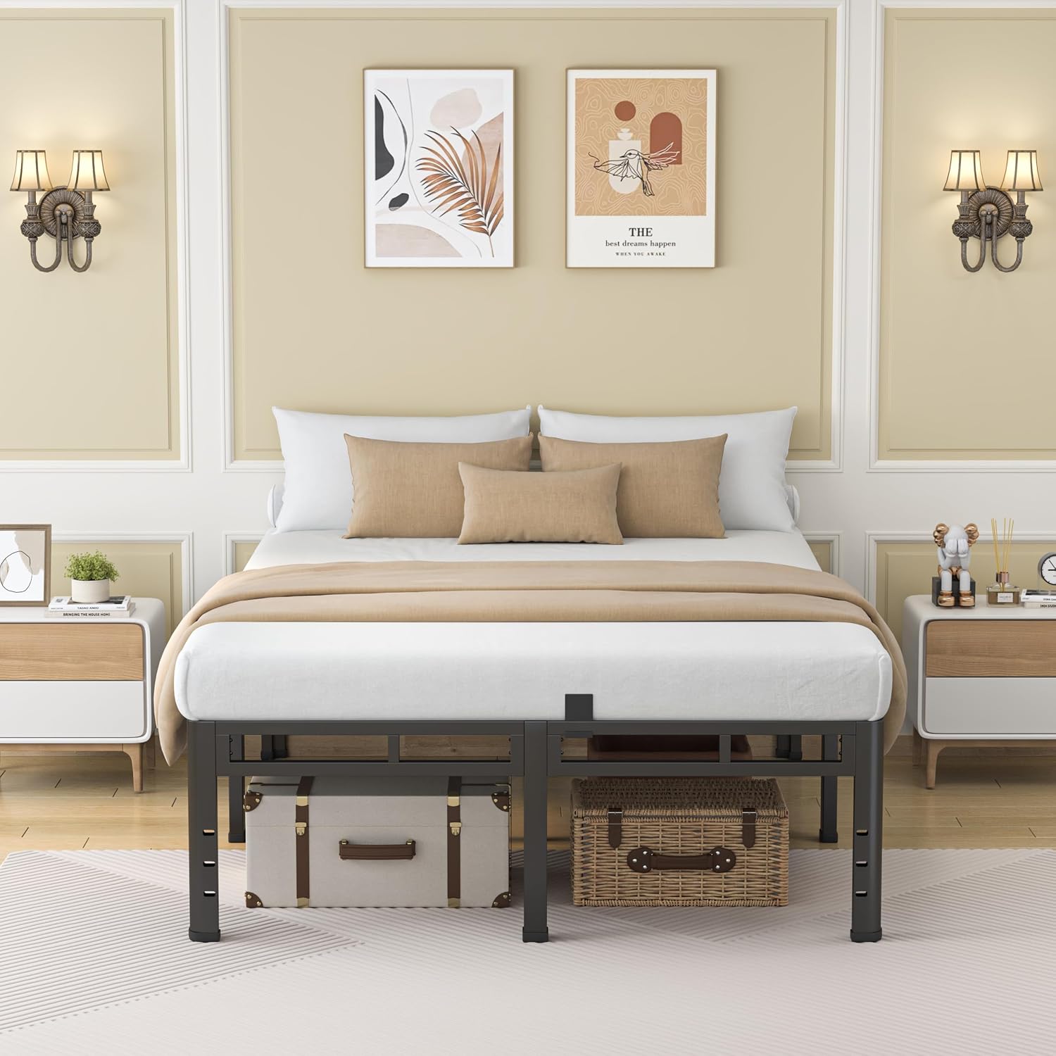 NKZ California King Size Bed Frame 24 Inch, Metal Bed Frame & Box Spring 2 in 1 Platform with Round Corner Legs, 4000Lbs Heavy Duty Tall Metal Frame, Headboard Hole, Noise-Free, Easy Assembly