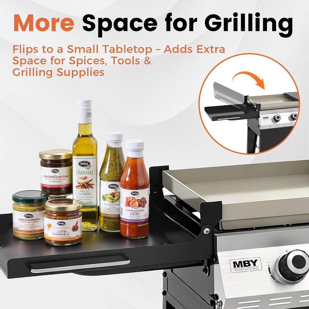3-Burner Propane Grill, 34,000 BTU Outdoor Flat Top Propane Gas Griddle Grill with 540 Sq In Cooking Area, Rolling Wheels, Folding Side Shelves & Cover for Camping, Backyard BBQ (4 Burner)