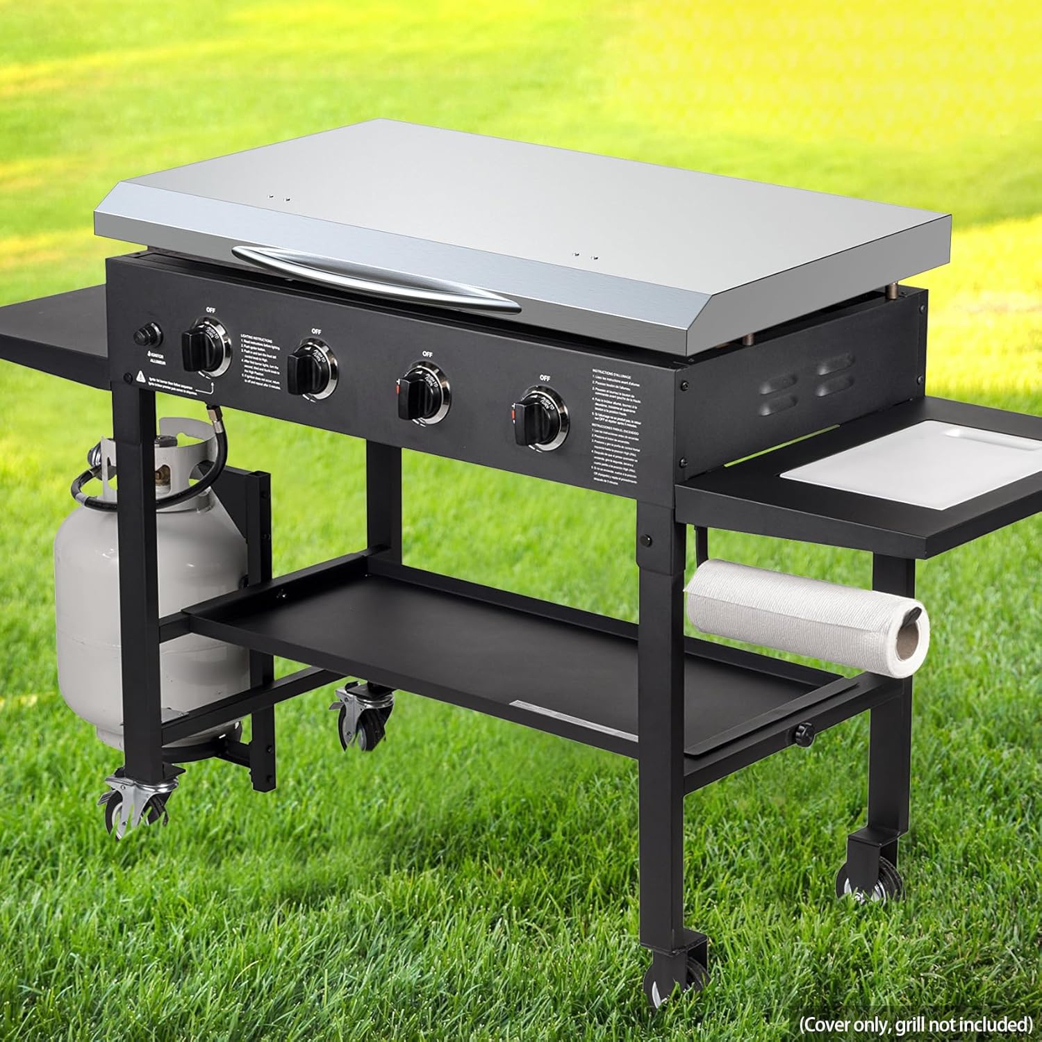 Stanbroil 36 Inch Flat Top Griddle and Hard Cover Hood Bundle for Blackstone 36' 4 Burner Grill with Front Grease System, Stainless Steel