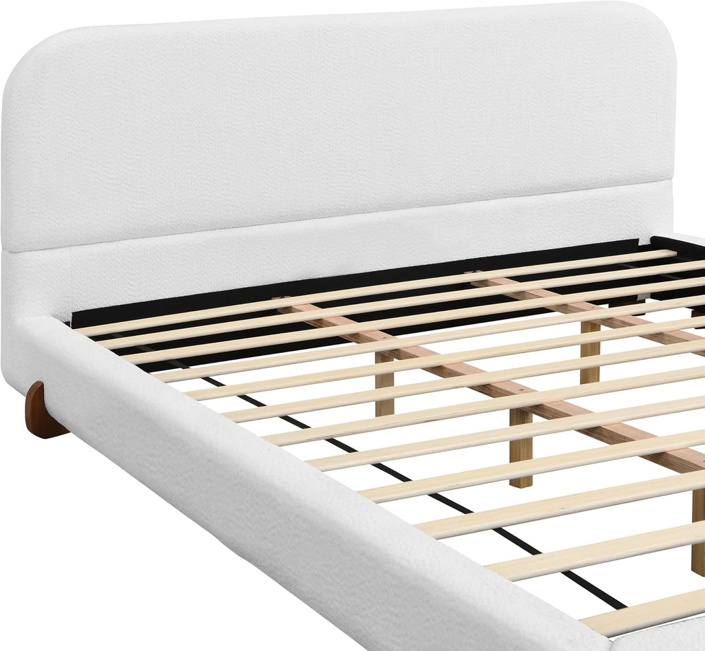 Christopher Knight Home Destin Modern California King Size Bed Frame and Headboard, Solid Wood California King Platform Bed Frame with Upholstered Headboard, No Box Spring Needed, Easy Assembly, White