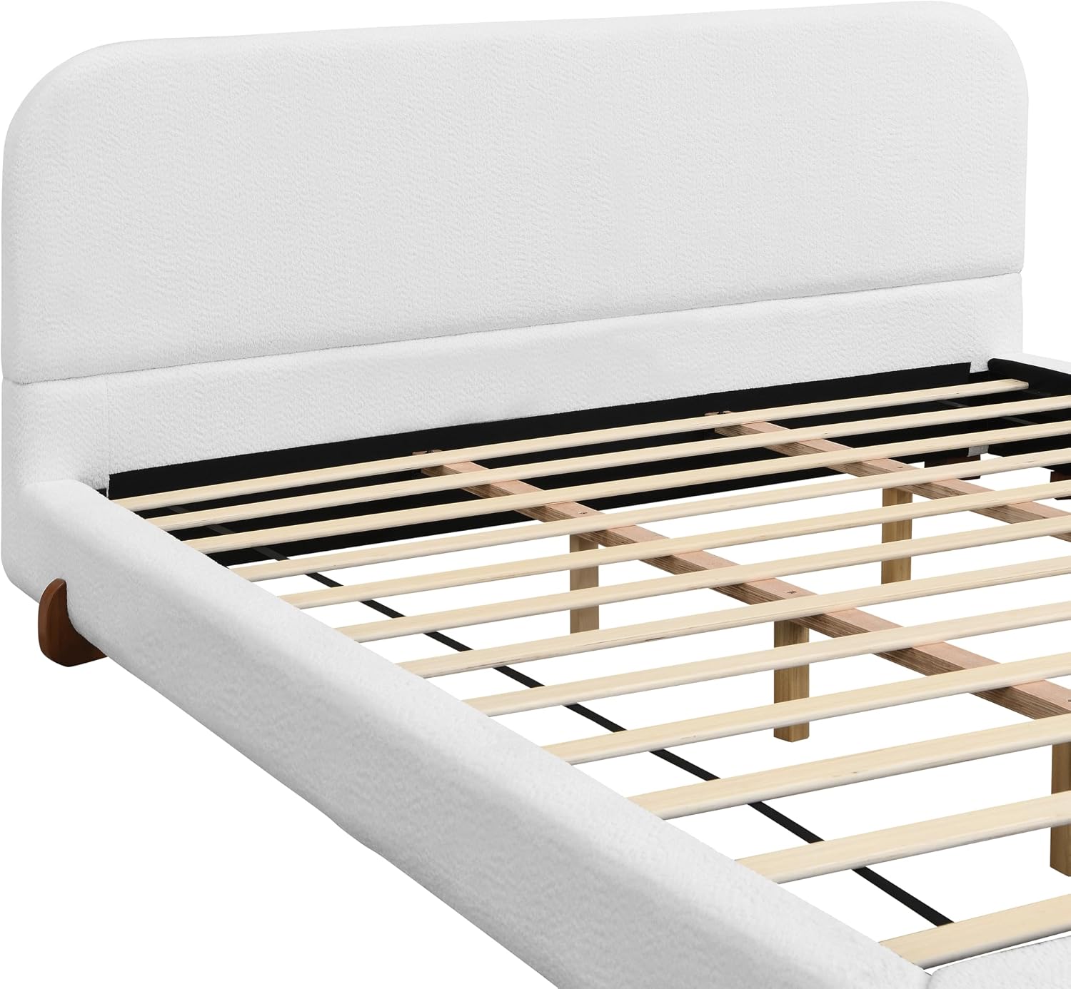 Christopher Knight Home Destin Modern California King Size Bed Frame and Headboard, Solid Wood California King Platform Bed Frame with Upholstered Headboard, No Box Spring Needed, Easy Assembly, White