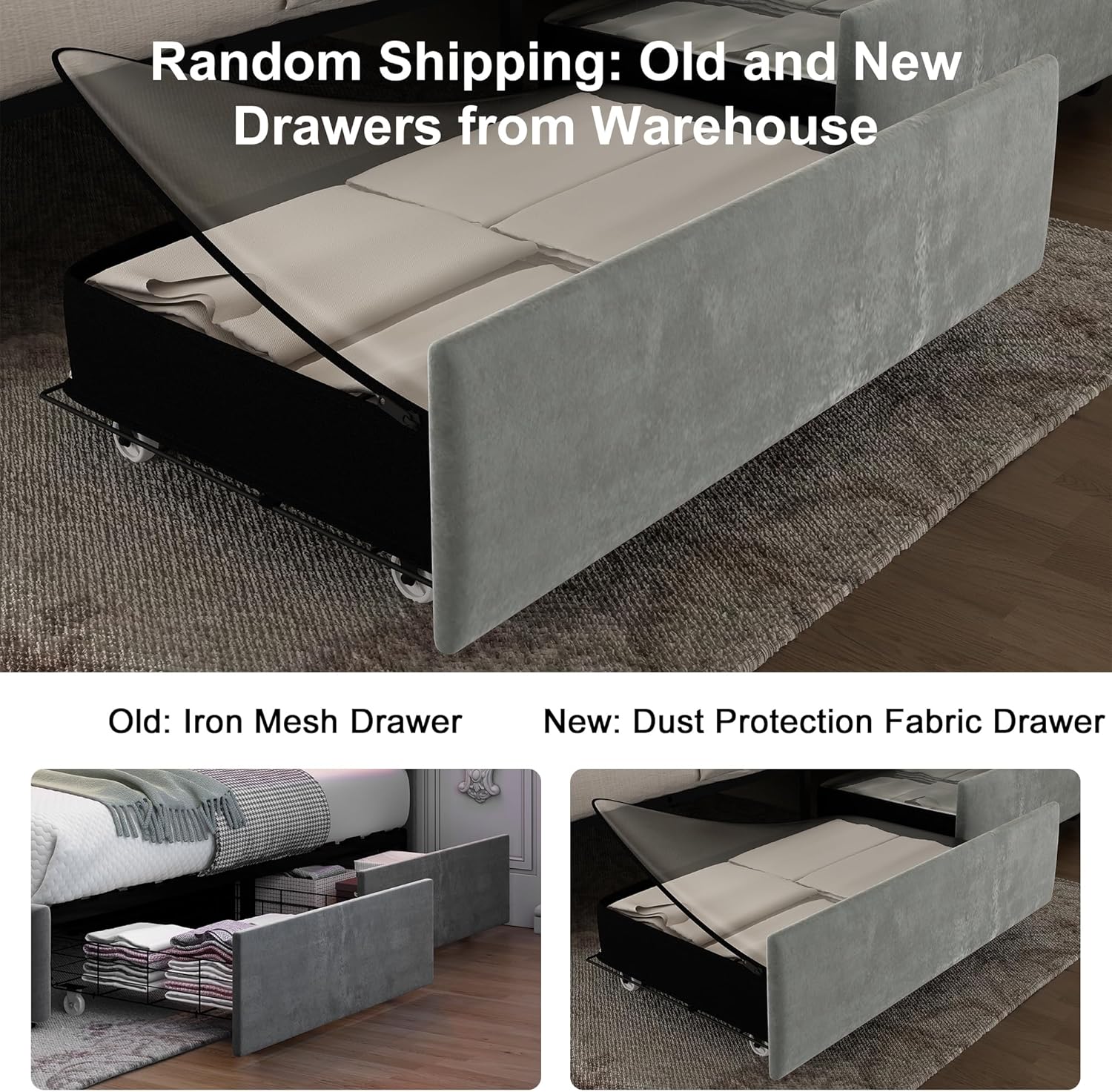 GEGOFORU Full Bed Frame with LED Lighting and Storage Drawers, No Box Spring Needed, Supports 900 lbs, Easy Assembly, Quiet and Sturdy Design, Velvet Gray