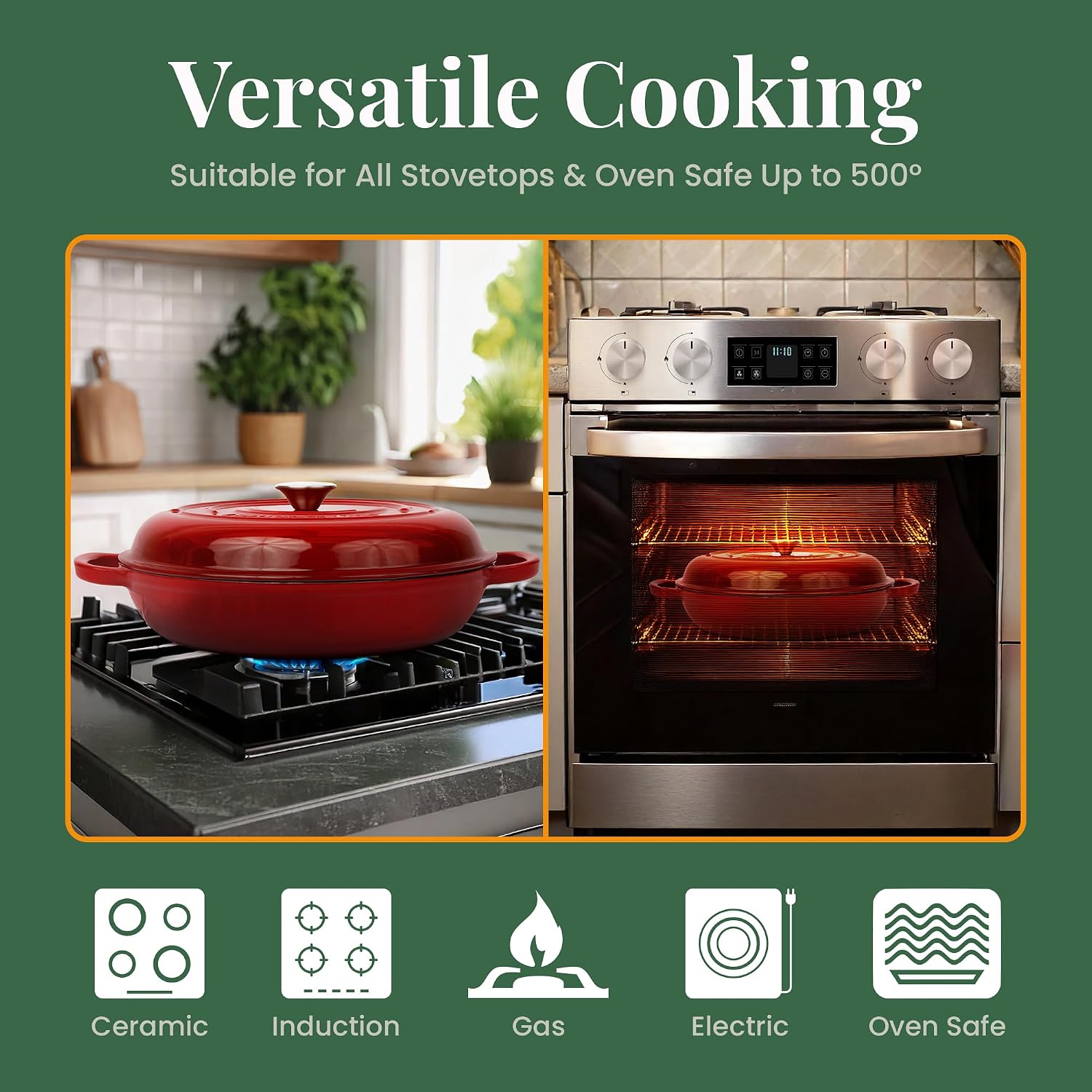 Larder & Vine Enameled Cast Iron Braiser | 3.6 qt Braiser Pan with Lid | Shallow Dutch Oven Compatible on All Cooktops | Casserole Dish Oven Safe to 500° F | Dual Handles | Cabernet
