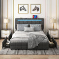 Giantex Queen Bed Frame with LED Lights and 4 Drawers, Upholstered Platform Bed Frame with USB Ports, Tufted Adjustable Headboard Design, Solid Wooden Slat Support, No Box Spring Needed