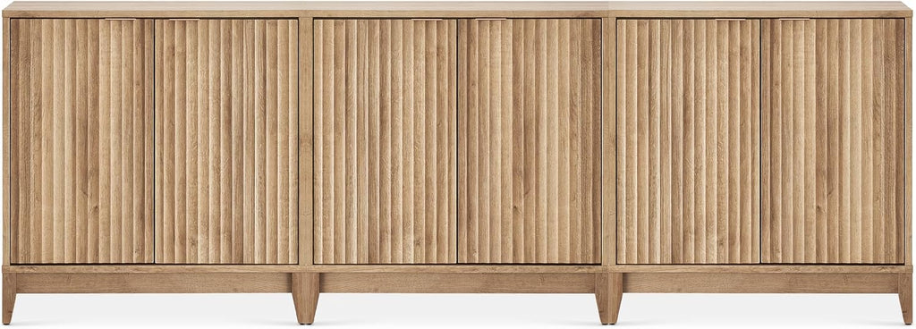 mopio Brooklyn Fluted Storage Cabinet, Modular Accent Buffet Sideboard with Adjustable Shelf, FSC Certified 50lb Load Modern Farmhouse Wood Credenza for Dining, Living Room, Entryway (Oak, Set of 3)