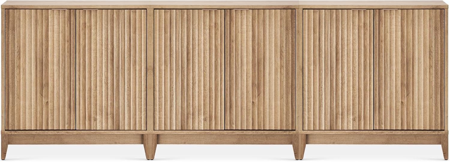 mopio Brooklyn Fluted Storage Cabinet, Modular Accent Buffet Sideboard with Adjustable Shelf, FSC Certified 50lb Load Modern Farmhouse Wood Credenza for Dining, Living Room, Entryway (Oak, Set of 3)