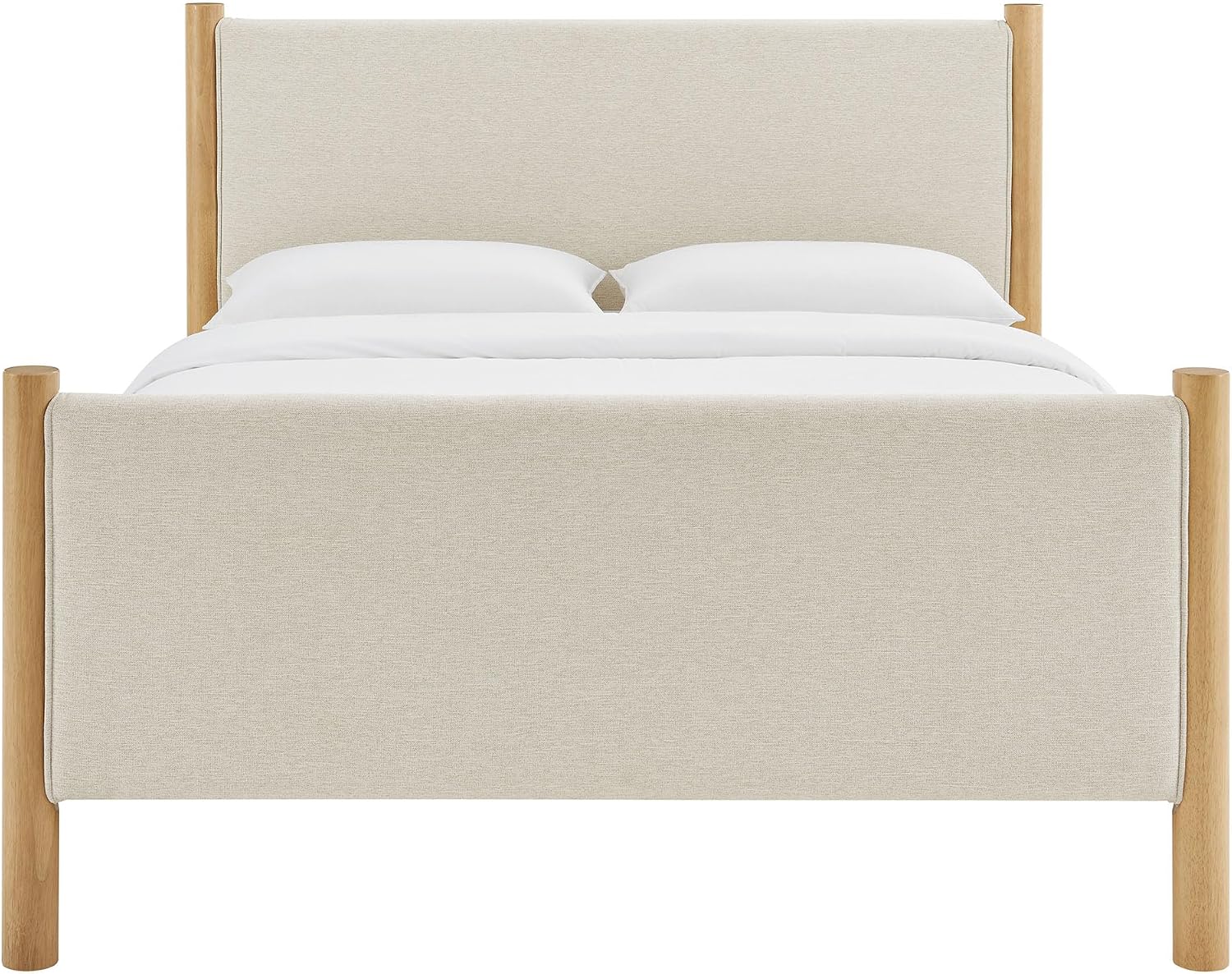 Modway Maven Full Bed Frame in Ivory Oak with Upholstered Fabric Headboard and Footboard – Wood Full Platform Bed Frame – No Box Spring Needed