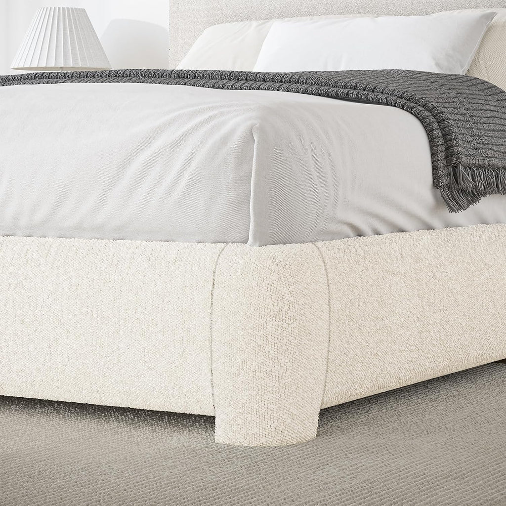BarnFurin Full Size Bed Frame with Headboard, Cloud Boucle Upholstered Platform Bed Frame, Soft Rounded Corners, No Box Spring Required, Non-Slip and Noise-Free, Easy Assembly, Cream