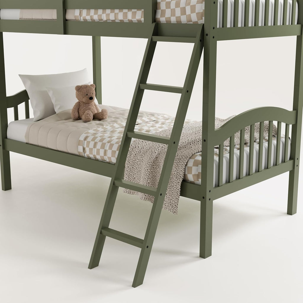 Storkcraft Long Horn Twin-Over-Twin Bunk Bed (Olive) - GREENGUARD Gold Certified, Converts to Two Twin Beds, Wood Bunk Bed for Kids Bedroom