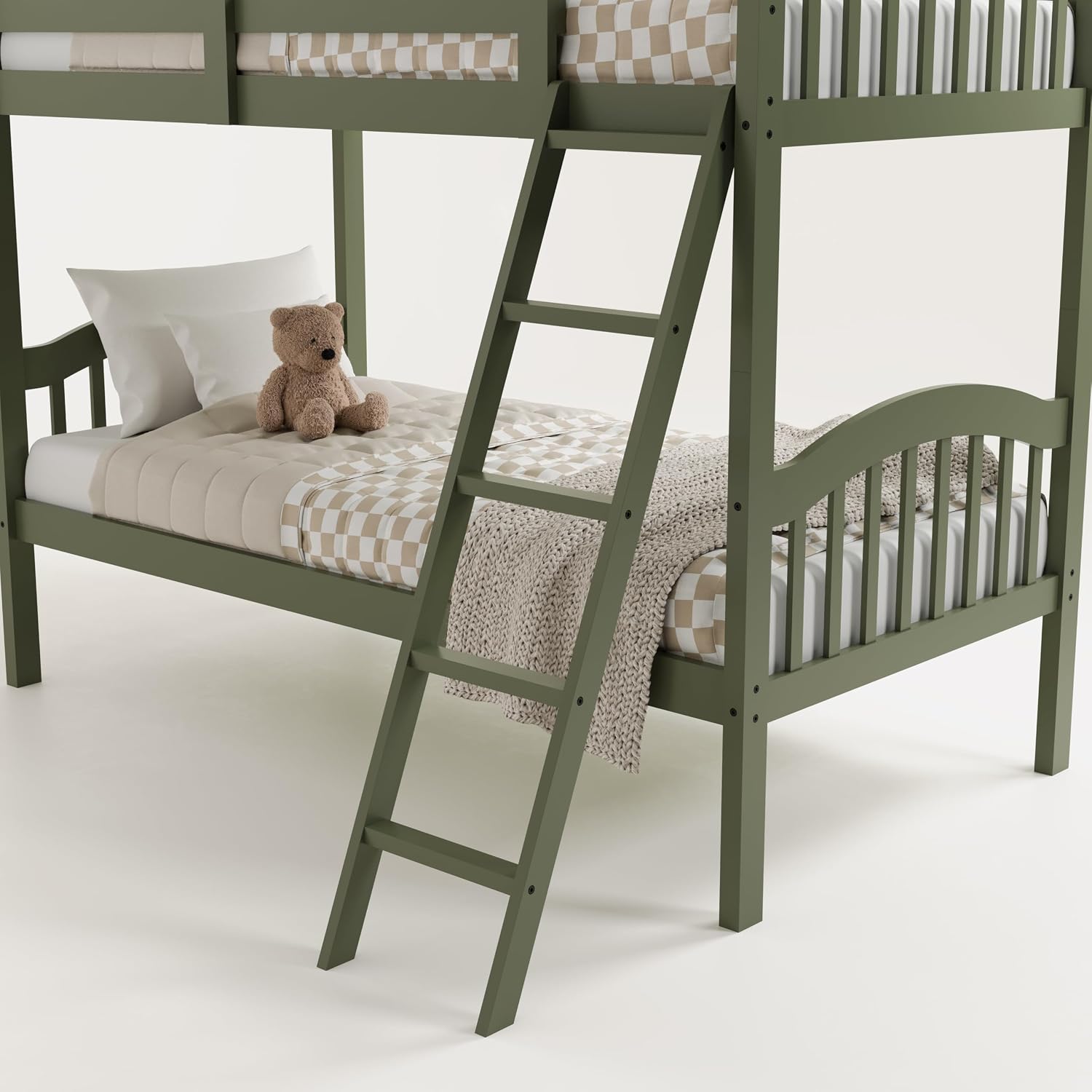 Storkcraft Long Horn Twin-Over-Twin Bunk Bed (Olive) - GREENGUARD Gold Certified, Converts to Two Twin Beds, Wood Bunk Bed for Kids Bedroom