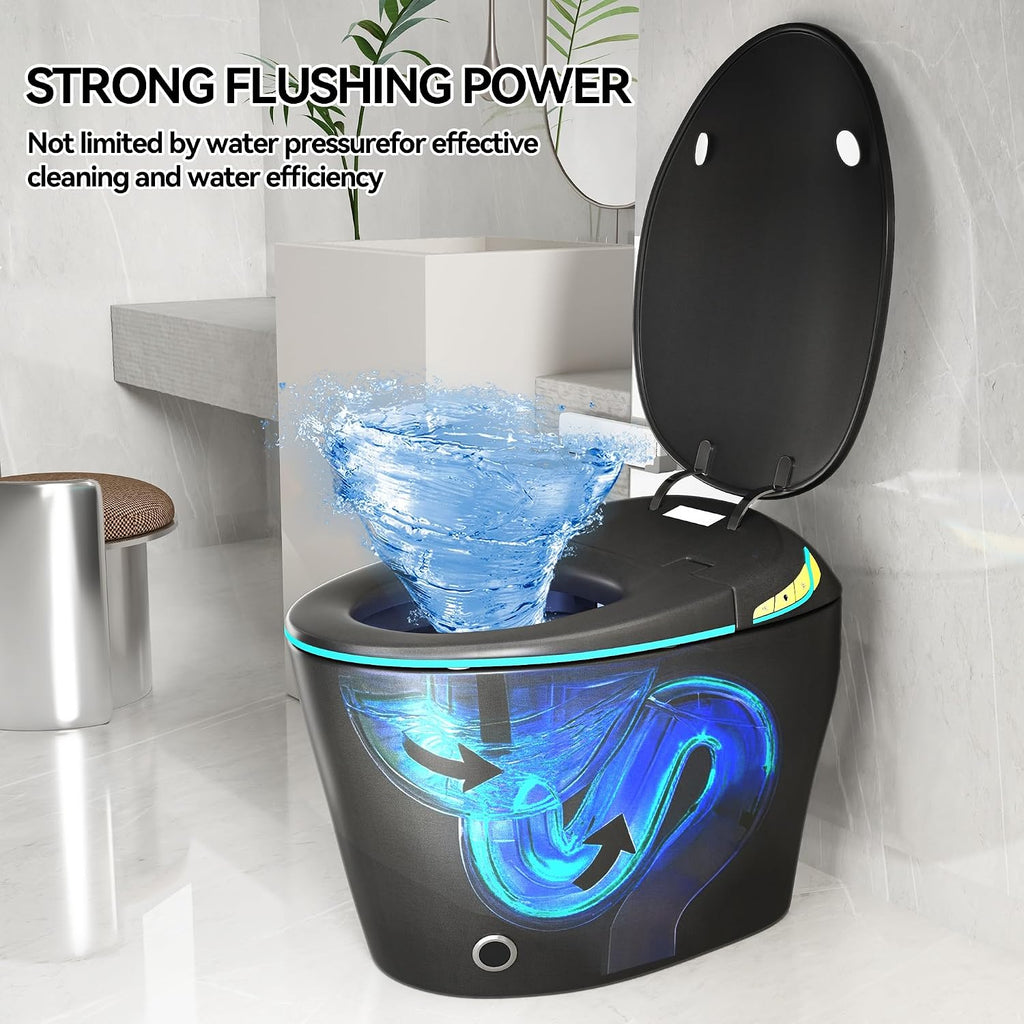Smart Toilet, Electric Tankless Toilet with Bidet Built in & Dryer, Auto Open/Close, Instant Warm Water, Elongated Heated Seat, Auto Flush (Matte Black, Oval Egg Shaped)