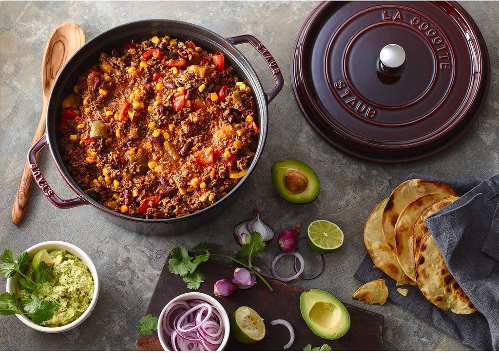 Staub Cast Iron 9-qt Round Cocotte - Grenadine