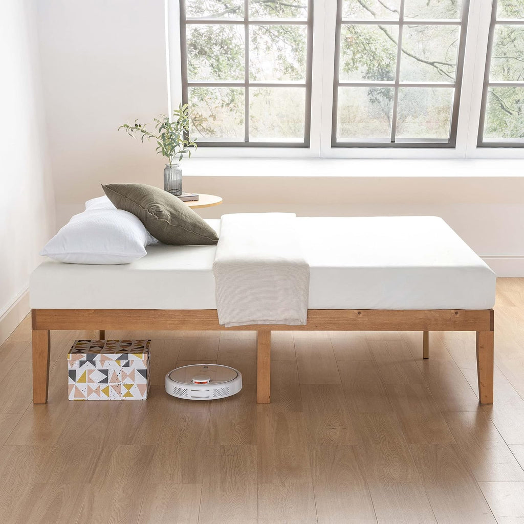 Mellow Naturalista Classic 16 Inch Solid Wood Platform Bed with Wooden Slats, Natural Pine, King