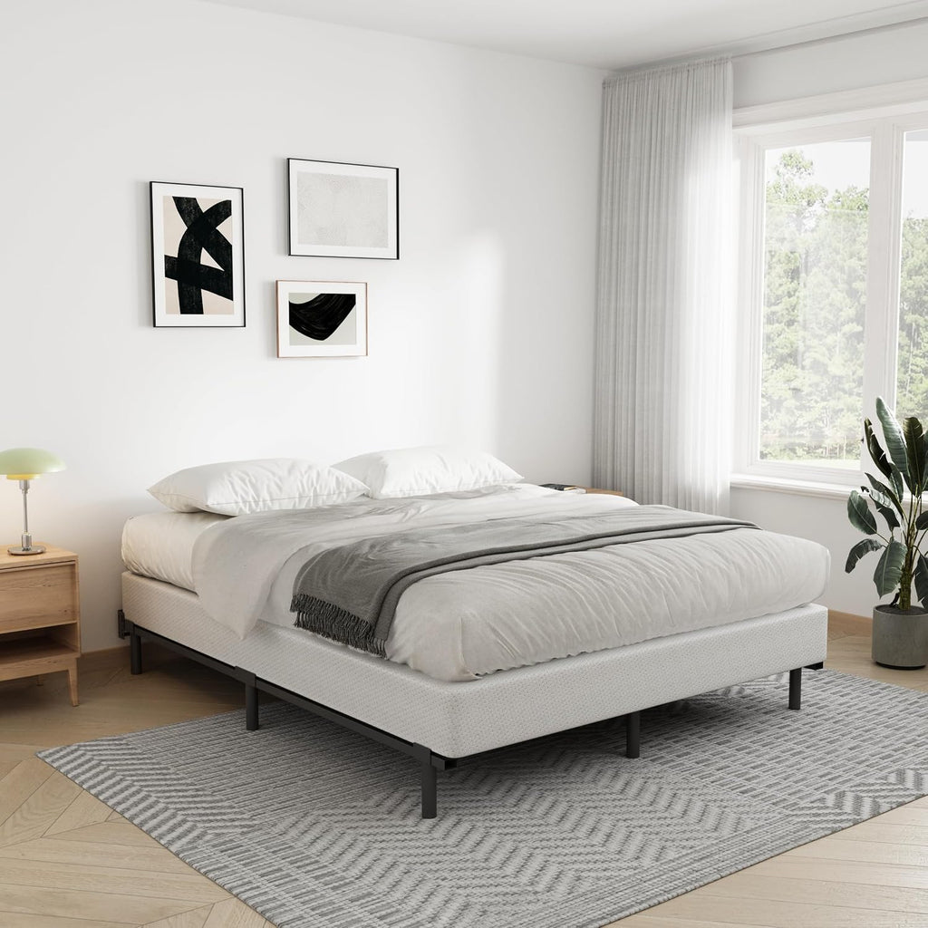 Bedsnus California King Size Box Spring and Cover Set, 5 Inch Low Profile Metal BoxSpring, Heavy Duty Structure Mattress Foundation, Noise Free, Non-Slip, Easy Assembly