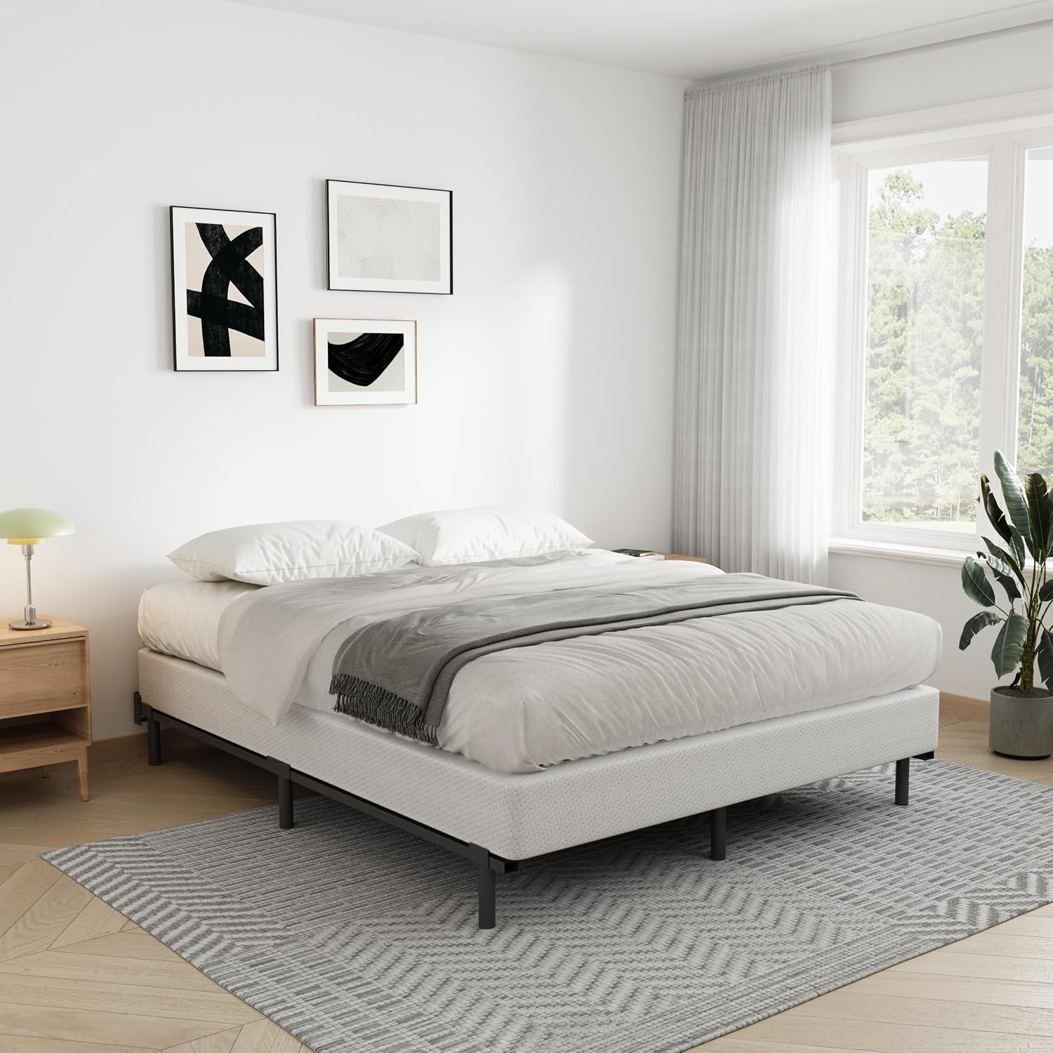 Bedsnus California King Size Box Spring and Cover Set, 5 Inch Low Profile Metal BoxSpring, Heavy Duty Structure Mattress Foundation, Noise Free, Non-Slip, Easy Assembly