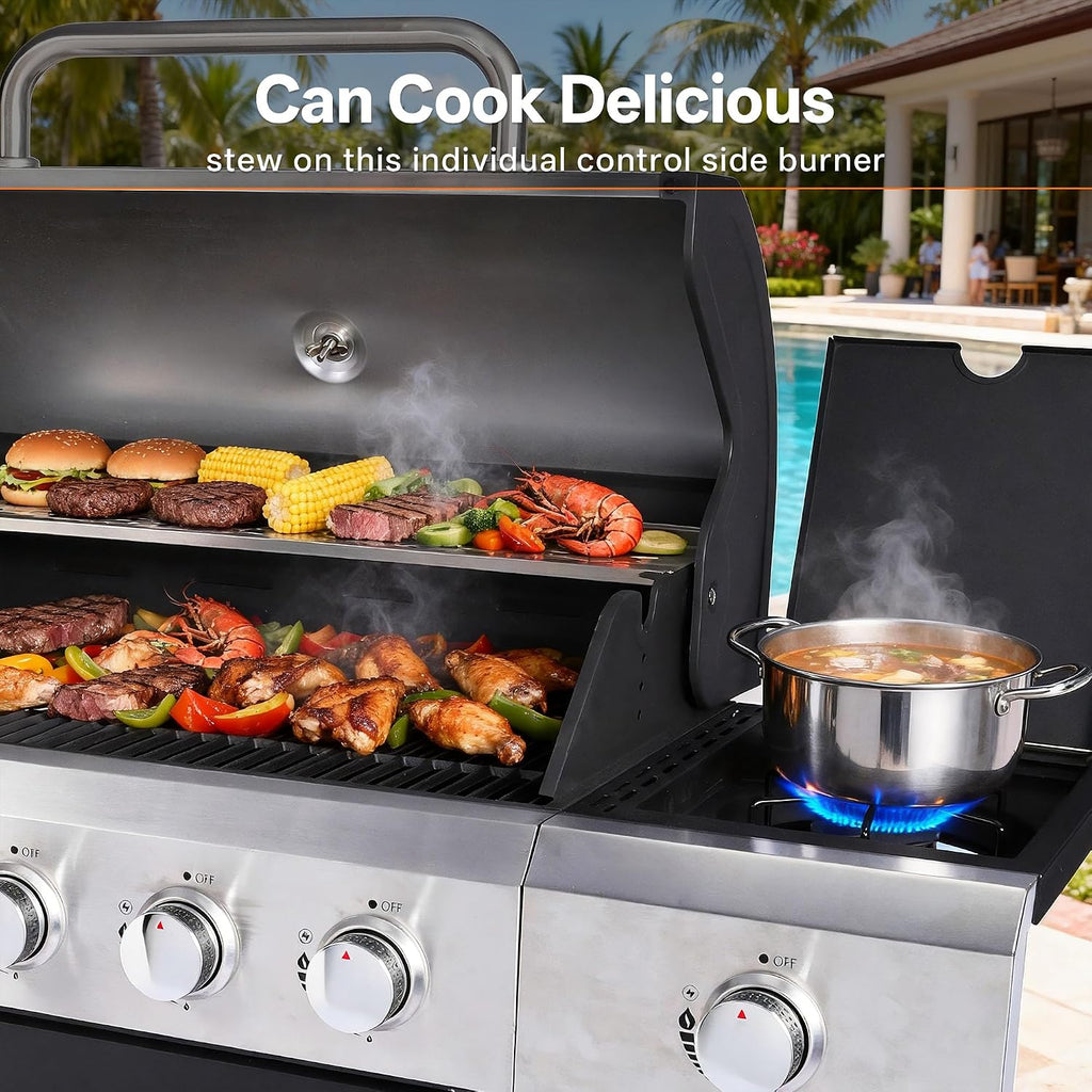 Endark Upgraded 58,500 BTU 5-Burner Stainless Steel Propane Gas Grill – Outdoor BBQ Grill with Side Burner & Porcelain Grates, Barbecue Grill Wheeled for Patio, Garden, Backyard