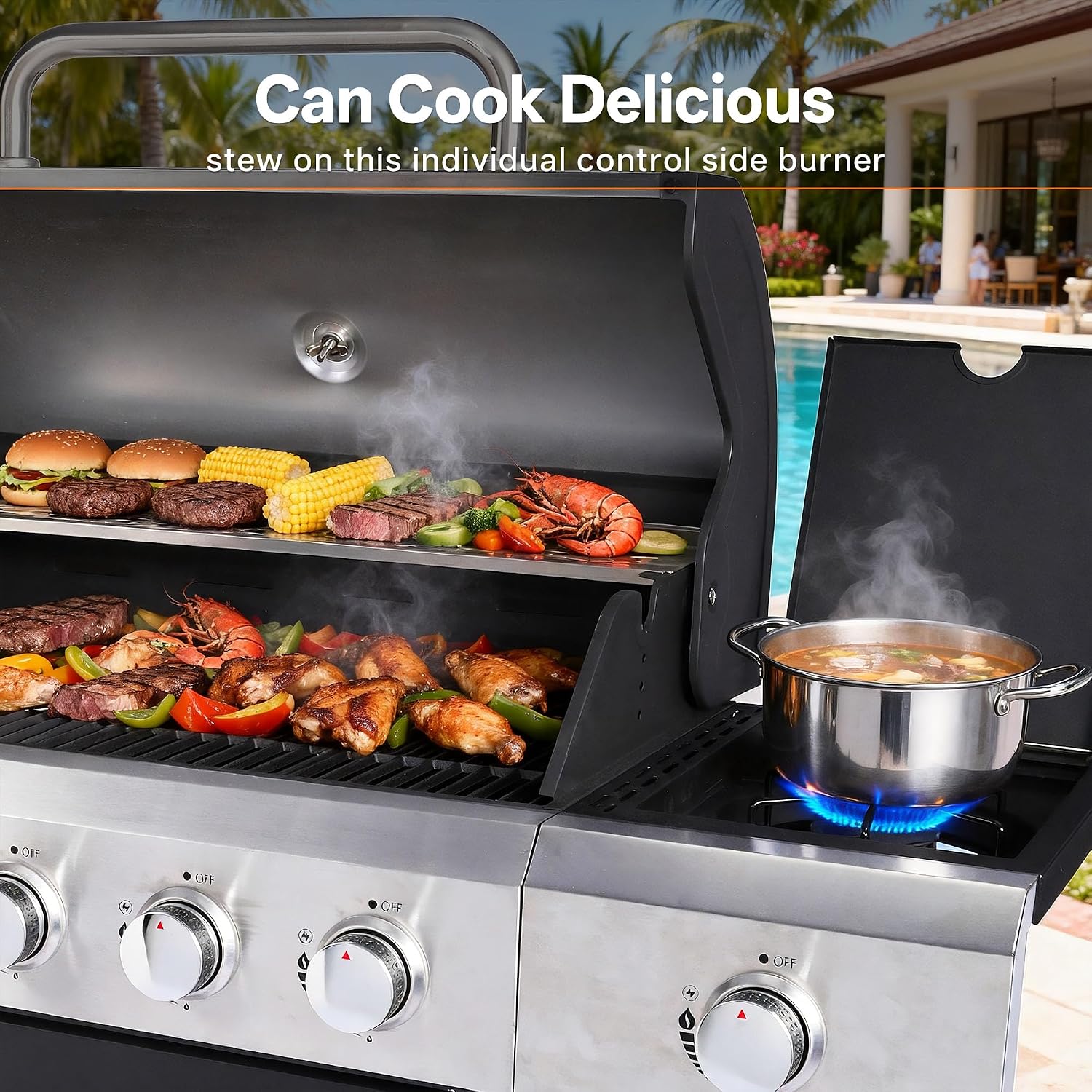 Endark Upgraded 58,500 BTU 5-Burner Stainless Steel Propane Gas Grill – Outdoor BBQ Grill with Side Burner & Porcelain Grates, Barbecue Grill Wheeled for Patio, Garden, Backyard
