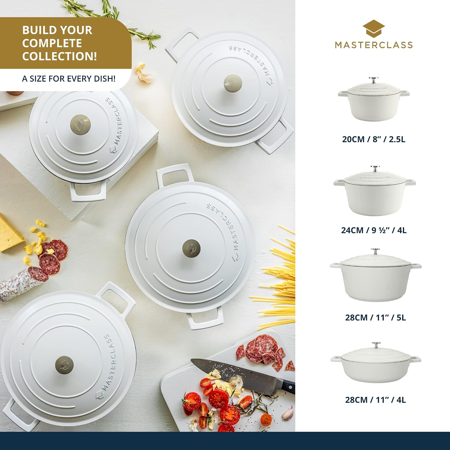 MasterClass Cast Aluminium Cream Casserole Dish, 28cm, 5 Litre, Gift Boxed