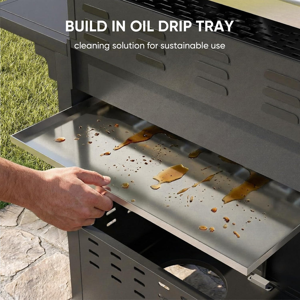 Belord 4-Burner Propane Gas Grills with Side Burner, 44000 BTU Output Stainless Steel Burner Barbecue Grill with Cast Iron Grate & Side Tables, Gas BBQ Grill Propane for Patio Picnic, Outdoor Cooking